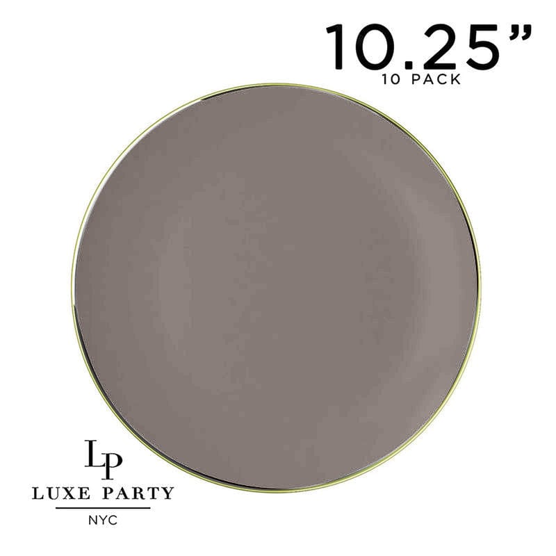 Round Accent Plastic Plates 10.25" Dinner Plates Round Taupe • Gold Plastic Plates | 10 Pack