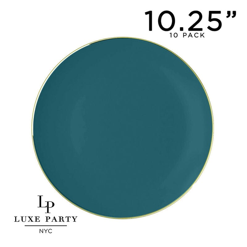 Round Accent Plastic Plates 10.25" Dinner Plates Round Teal • Gold Plastic Plates | 10 Pack