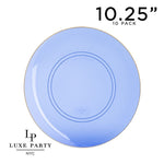 Round Accent Plastic Plates 10.25" Dinner Plates Transparent Bartenura Blue  • Gold Round Plastic Plates | 10 Pack