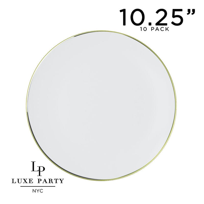 Round Accent Plastic Plates 10.25" Dinner Plates White • Gold Round Plastic  Plates | 10 Pack
