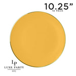 Round Accent Plastic Plates 10.25" Dinner Plates Yellow • Gold Round Plastic Plates | 10 Pack
