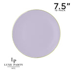 Round Accent Plastic Plates 7.25" Appetizer Plates / 10 Plastic Plates Lavender • Gold Round Plastic Plates | 10 Pack