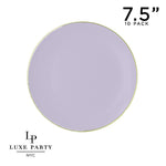Round Accent Plastic Plates 7.25" Appetizer Plates / 10 Plastic Plates Lavender • Gold Round Plastic Plates | 10 Pack