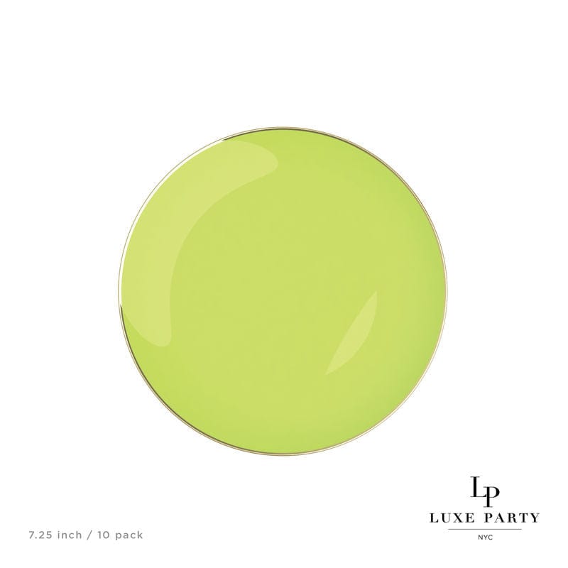 Round Accent Plastic Plates 7.25" Appetizer Plates Lime • Gold Round Plastic Plates | 10 Pack