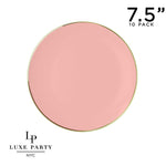 Round Accent Plastic Plates 7.25" Appetizer Plates Round Coral • Gold Plastic Plates | 10 Pack