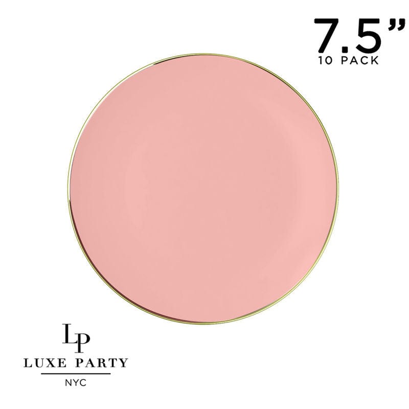 Round Accent Plastic Plates 7.25" Appetizer Plates Round Coral • Gold Plastic Plates | 10 Pack