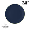Round Accent Plastic Plates 7.25" Appetizer Plates Round Navy • Gold Plastic Plates | 10 Pack