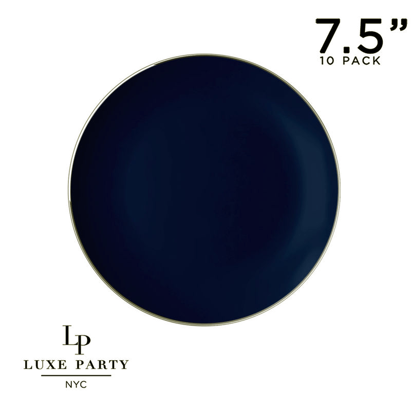 Round Accent Plastic Plates 7.25" Appetizer Plates Round Navy • Silver Plastic Plates | 10 Pack