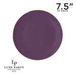 Round Accent Plastic Plates 7.25" Appetizer Plates Round Purple • Gold Plastic Plates | 10 Pack