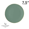 Round Accent Plastic Plates 7.25" Appetizer Plates Round Sage Green • Gold Plastic Plates | 10 Pack