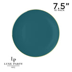 Round Accent Plastic Plates 7.25" Appetizer Plates Round Teal • Gold Plastic Plates | 10 Pack