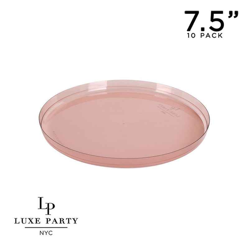 Round Accent Plastic Plates 7.25" Appetizer Plates Round Transparent Rose Walled Plastic Plate | 10 Pack