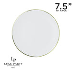 Round Accent Plastic Plates 7.25" Appetizer Plates White • Gold Round Plastic  Plates | 10 Pack