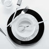 Round Accent Plastic Plates Black • Silver Round Plastic Plates | 10 Pack