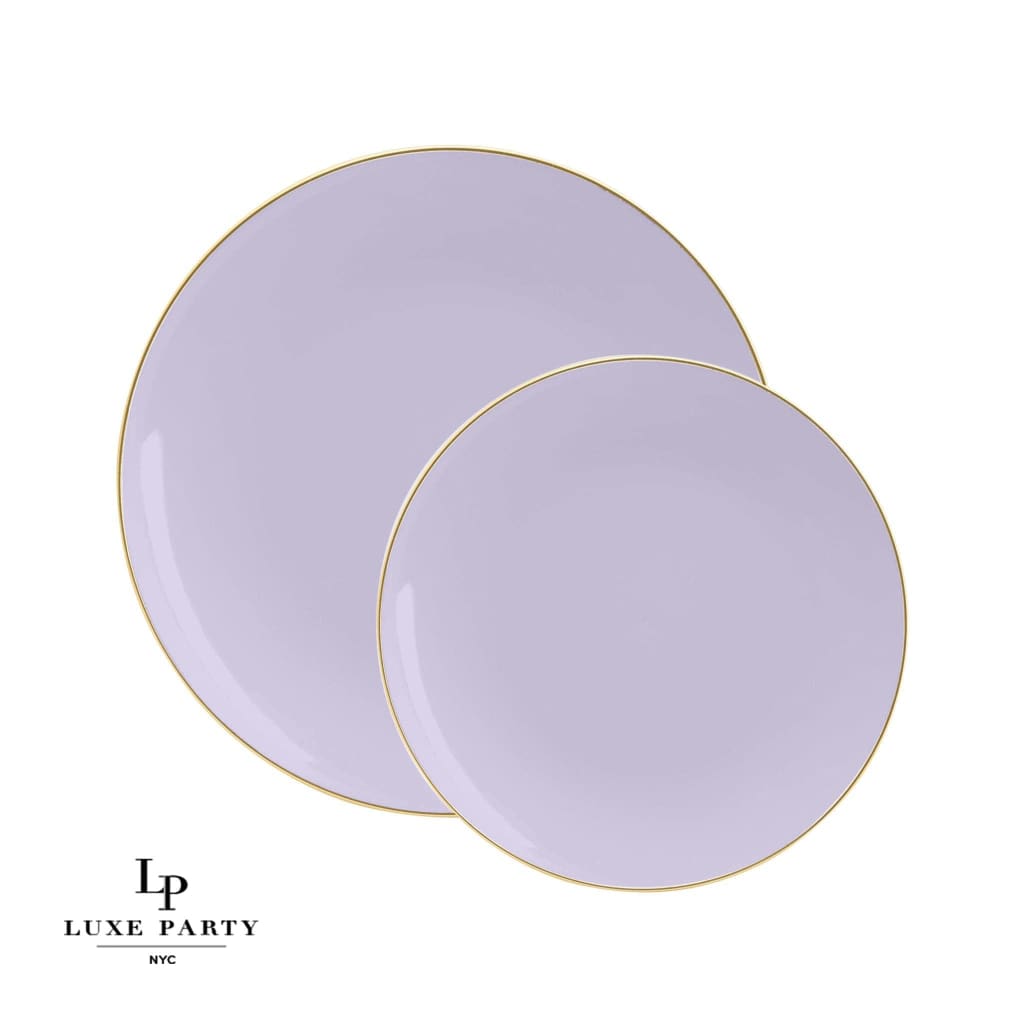 Round Accent Plastic Plates Lavender • Gold Round Plastic Plates | 10 Pack