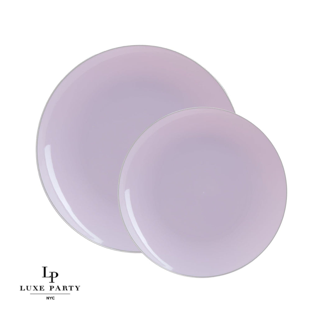 Round Accent Plastic Plates Lavender • Silver Round Plastic Plates | 10 Pack