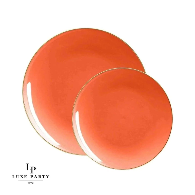 Round Accent Plastic Plates Orange • Gold Round Plastic Plates | 10 Pack