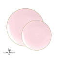 Round Blush Pink and Gold Plastic Plates | 10 Pack