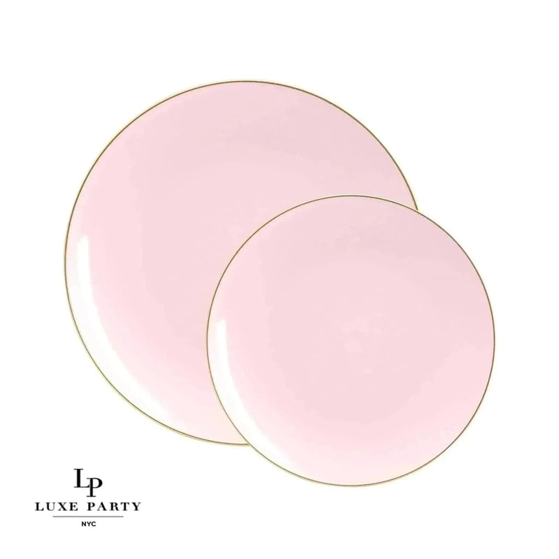 Round Accent Plastic Plates Round Blush • Gold Plastic Plates | 10 Pack