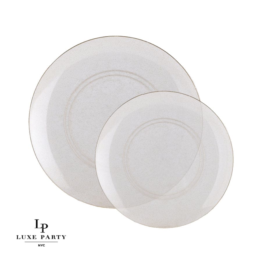 Round Accent Plastic Plates Round Clear • Gold Glitter Plastic Plates | 10 Pack