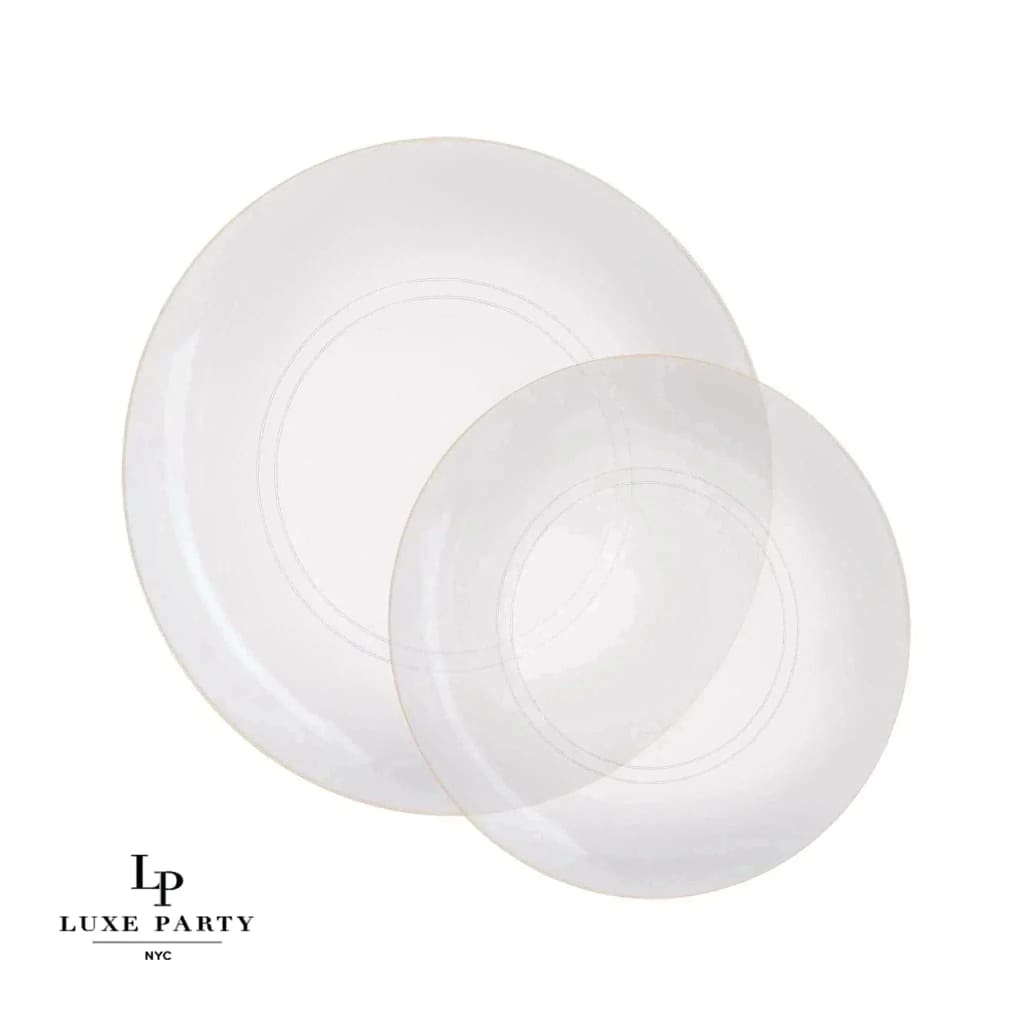 Round Accent Plastic Plates Round Clear • Gold Plastic Plates | 10 Pack