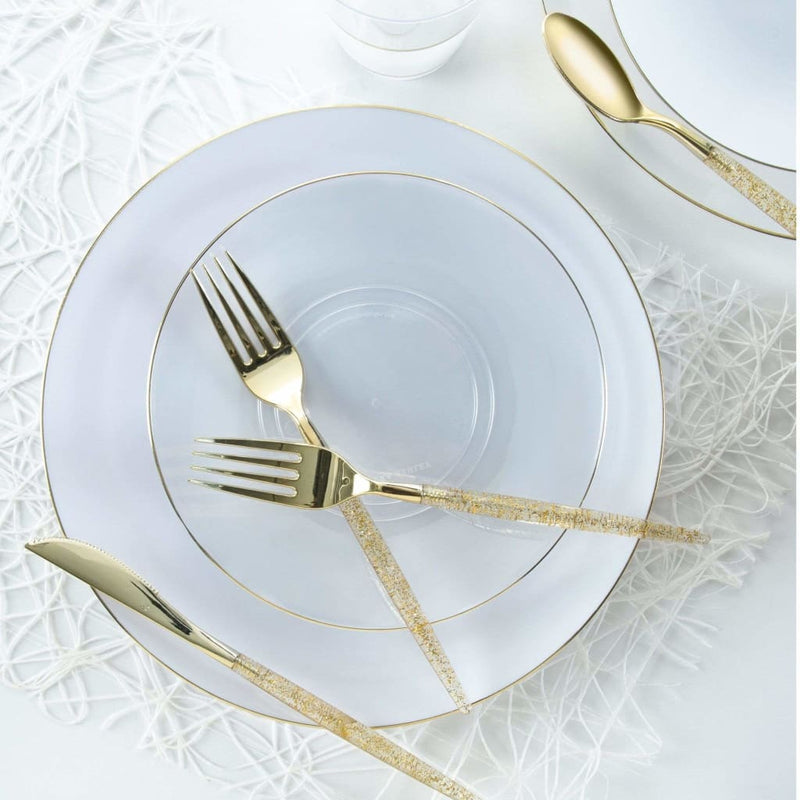Round Accent Plastic Plates Round Clear • Gold Plastic Plates | 10 Pack