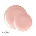 Round Coral and Gold Plastic Plates | 10 Pack