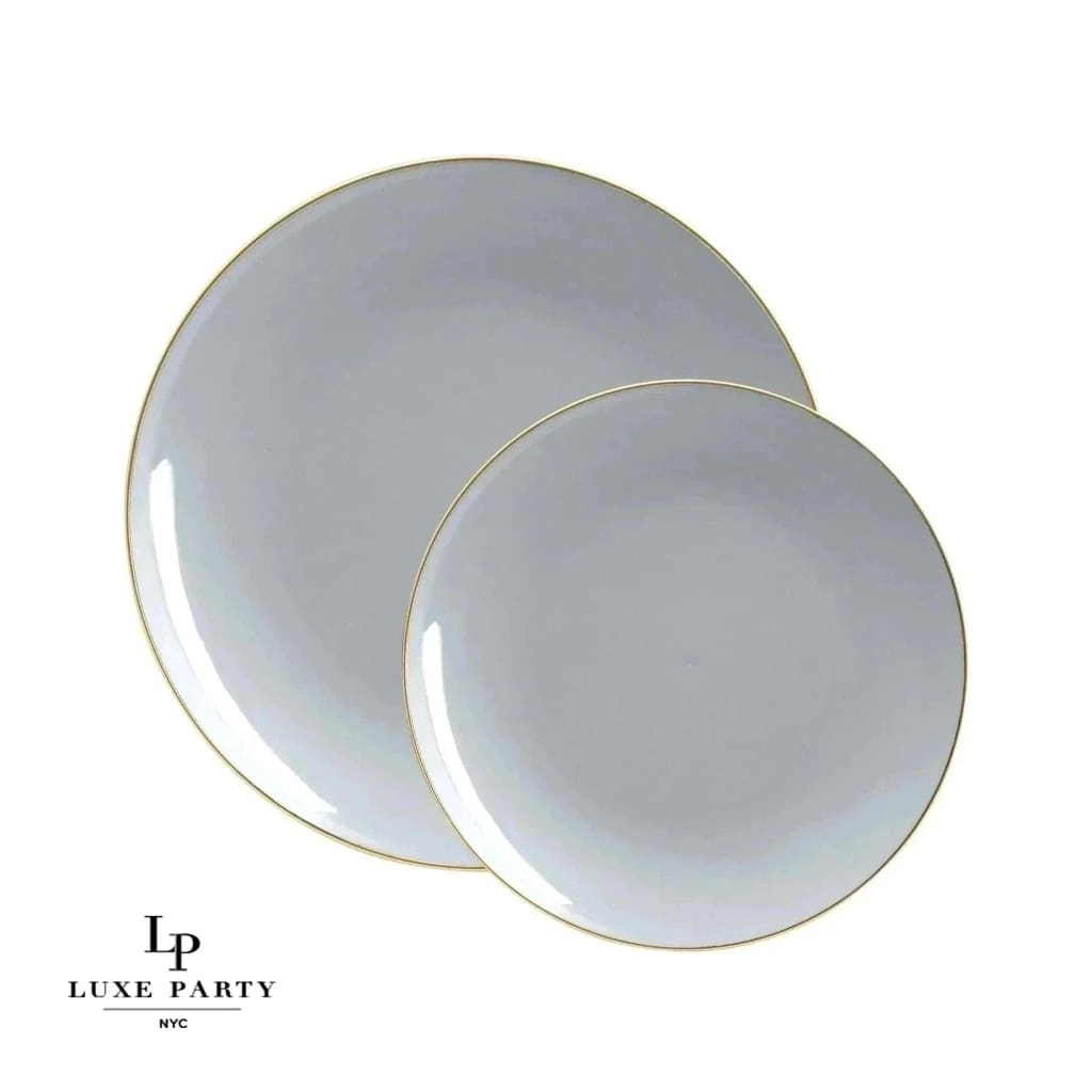 Round Accent Plastic Plates Round Grey • Gold Plastic  Plates | 10 Pack