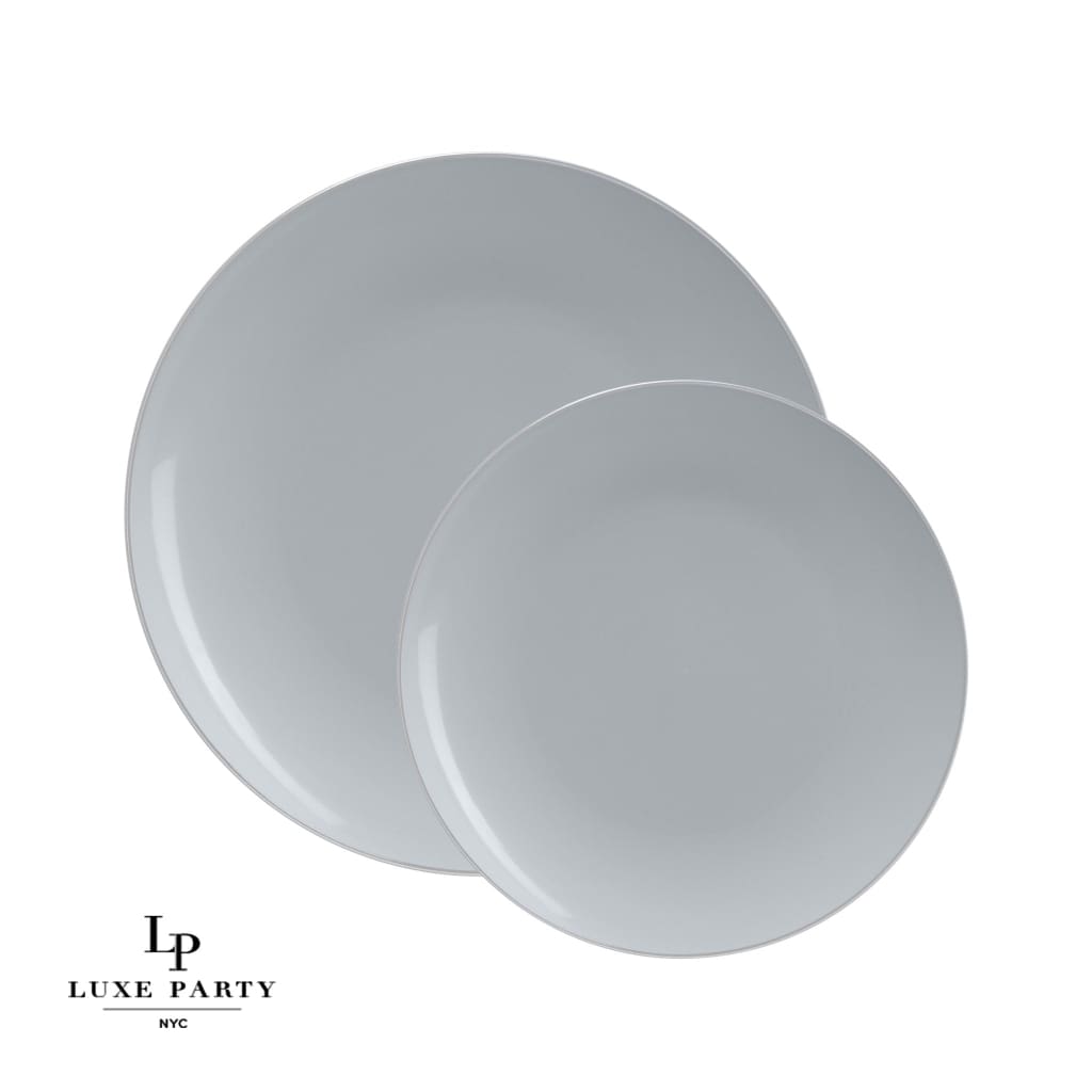 Round Accent Plastic Plates Round Grey • Silver Plastic  Plates | 10 Pack