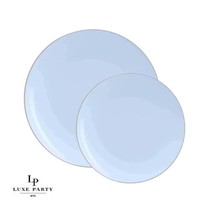 Round Accent Plastic Plates Round Ice Blue • Silver Plastic Plates | 10 Pack