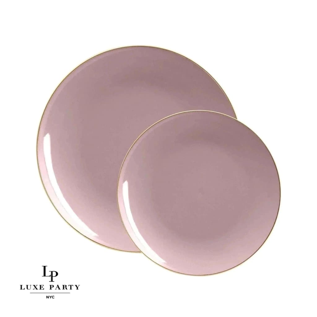 Round Mauve and Gold Plastic Dinner and Salad Plates Luxe Party