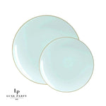 Round Accent Plastic Plates Round Mint • Gold Plastic Plates | 10 Pack