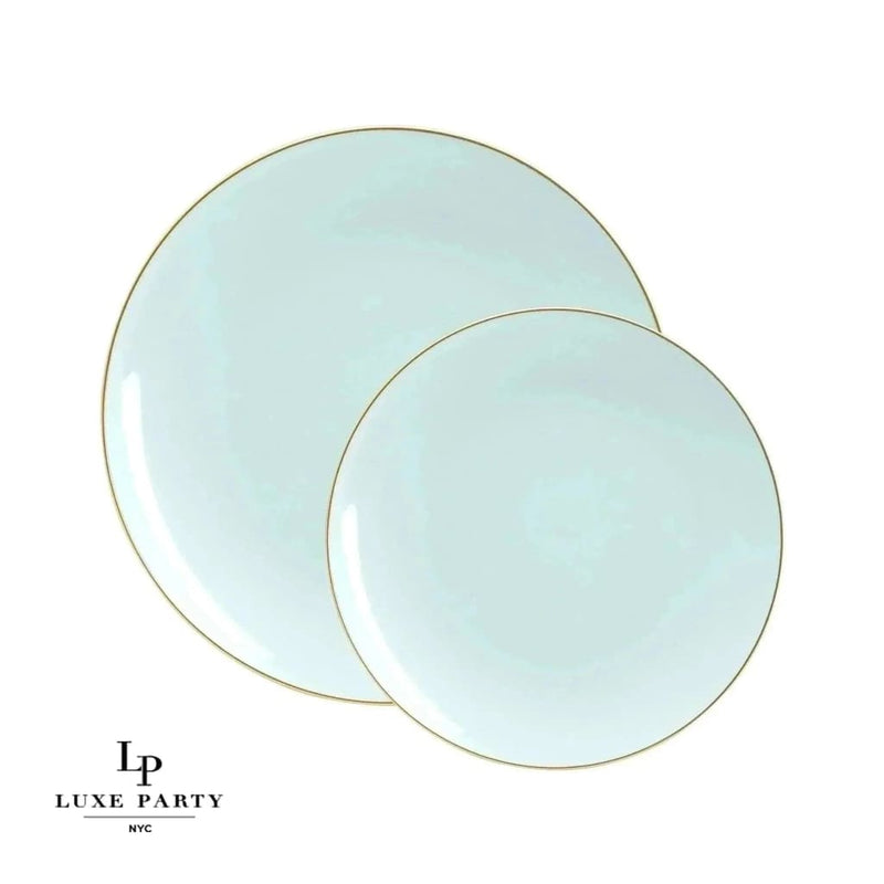 Round Accent Plastic Plates Round Mint • Gold Plastic Plates | 10 Pack