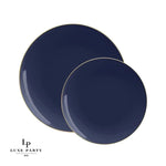 Round Accent Plastic Plates Round Navy • Gold Plastic Plates | 10 Pack