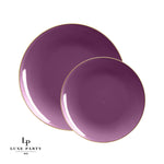 Round Accent Plastic Plates Round Purple • Gold Plastic Plates | 10 Pack