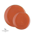 Round Rosewood Orange and Gold Plastic Plates | 10 Pack