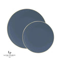 Round Slate Blue and Gold Plastic Plates | 10 Pack