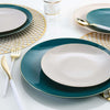 Round Accent Plastic Plates Round Teal • Gold Plastic Plates | 10 Pack
