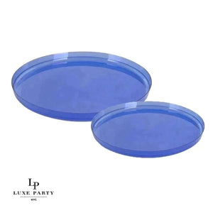 Round Accent Plastic Plates Round Transparent Bartenura Blue Walled Plastic Plates | 10 Pack