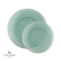 Round Transparent Green and Gold Plastic Plates | 10 Pack