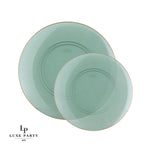 Round Accent Plastic Plates Round Transparent Green • Gold Plastic Plates | 10 Pack