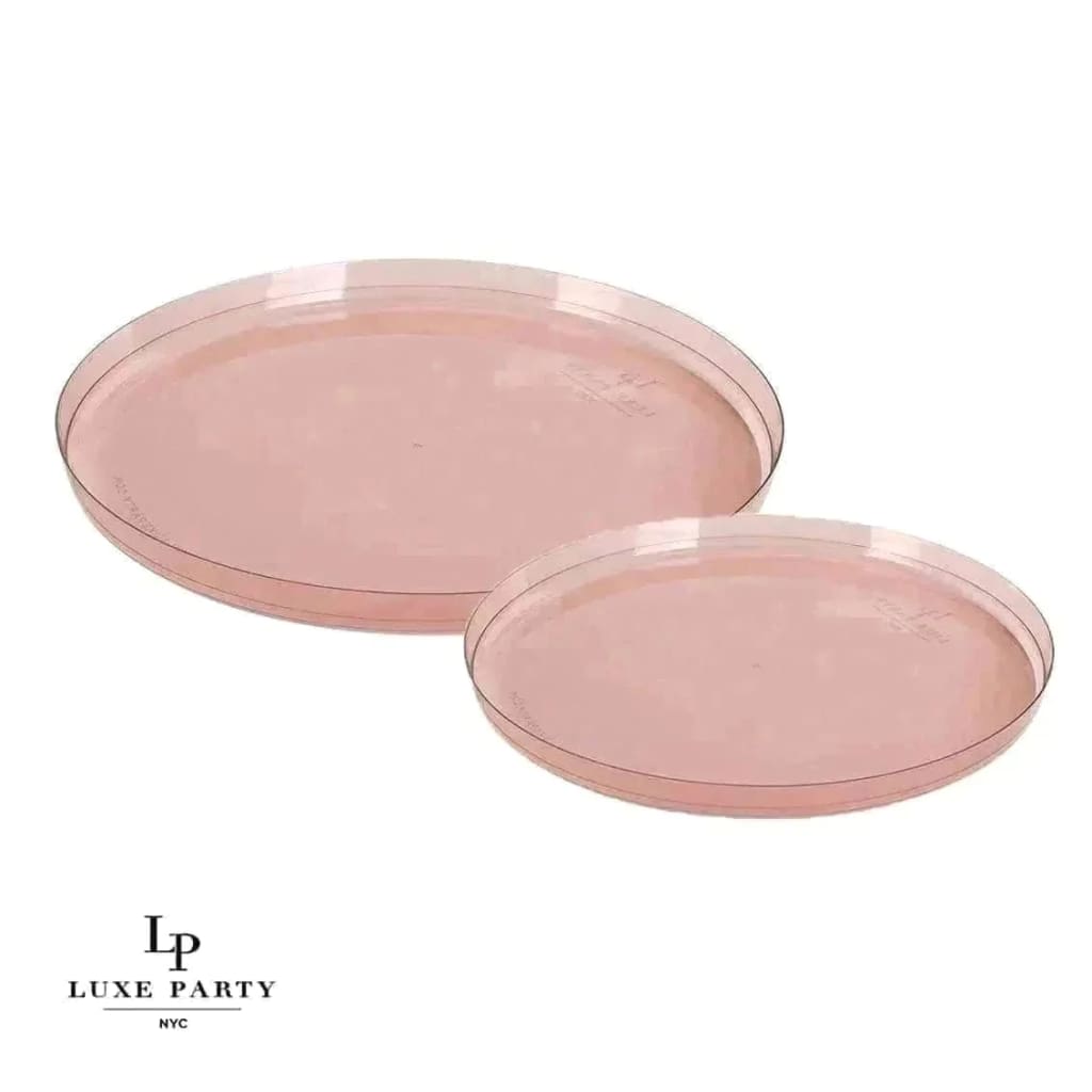 Round Accent Plastic Plates Round Transparent Rose Walled Plastic Plate | 10 Pack