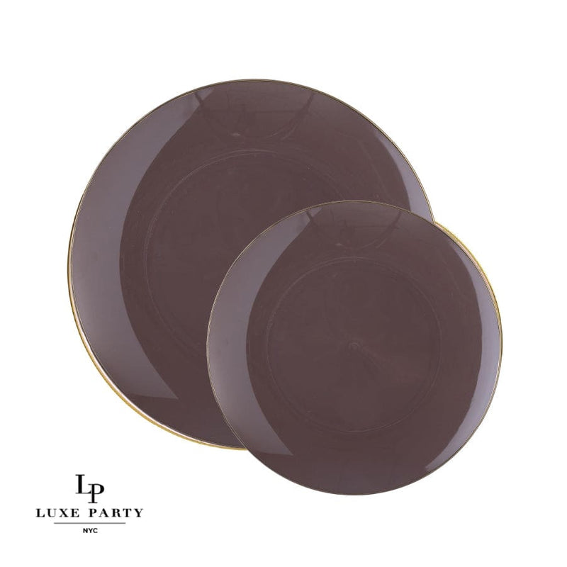 Round Accent Plastic Plates Round Truffle • Gold Plastic Plates | 10 Pack