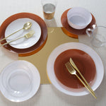 Round Accent Plastic Plates Transparent Round Mocha • Gold Plastic Plates | 10 Pack