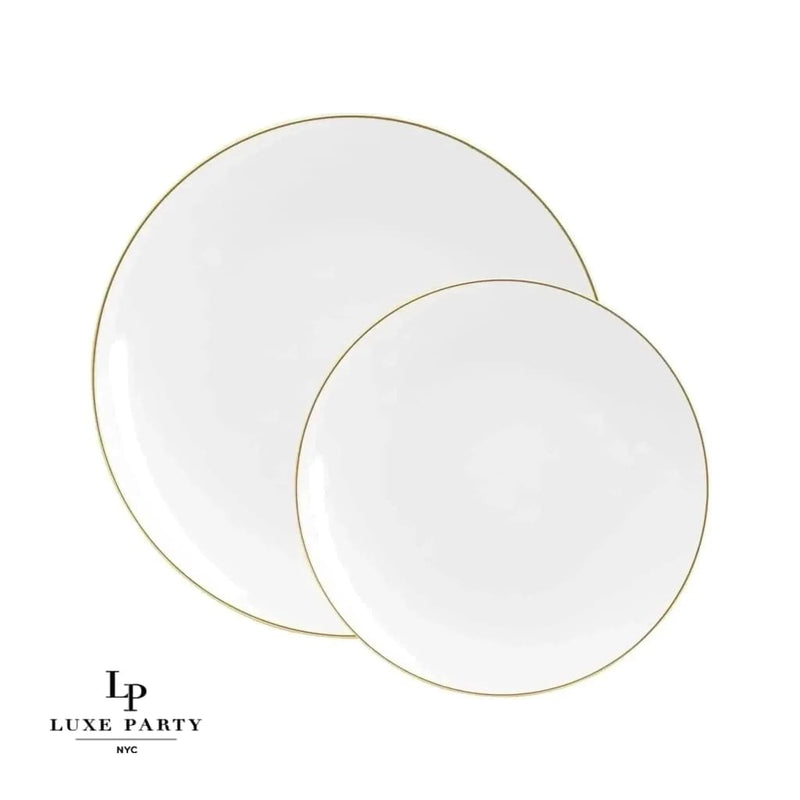 Round Accent Plastic Plates White • Gold Round Plastic  Plates | 10 Pack