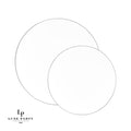 White and Silver Round Plastic Plates | 10 Pack