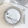 Round Accent Plastic Plates White • Silver Round Plastic Plates | 10 Pack