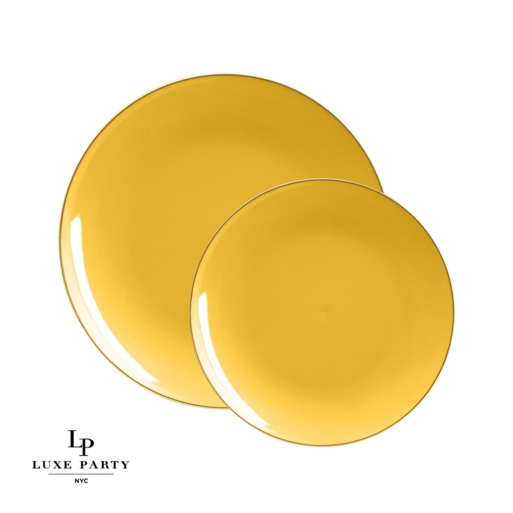 Round Accent Plastic Plates Yellow • Gold Round Plastic Plates | 10 Pack
