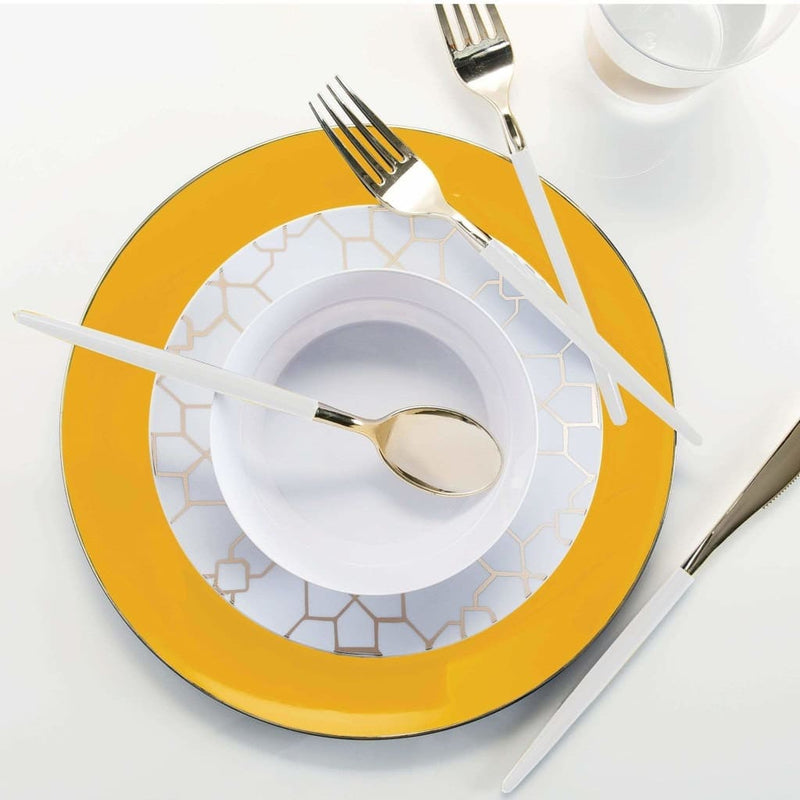 Round Accent Plastic Plates Yellow • Gold Round Plastic Plates | 10 Pack