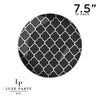 Round Lattice Plastic Plates 7.25" Appetizer Plates Round Black • Silver Lattice Pattern Plastic Plates | 10 Pack